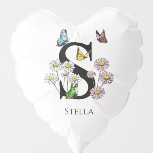 Letter S Floral Butterfly Monogram Initial   Balloon