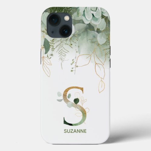 Letter S Green Fern  Succulent iPhone 13 Case