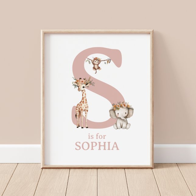 Letter S Initial Jungle Safari Baby Room Wall Poster (Creator Uploaded)