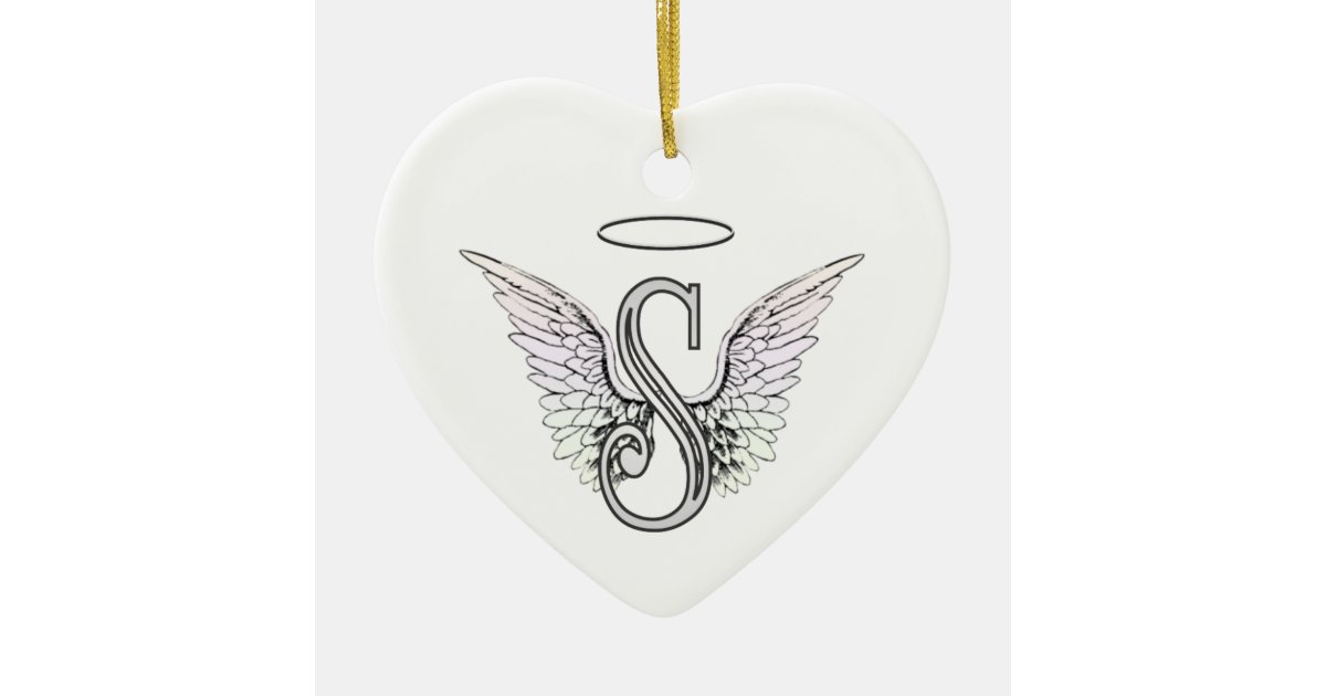 Letter S Initial Monogram With Angel Wings Halo Ceramic Ornament