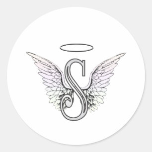 Letter S Initial Monogram with Angel Wings & Halo Classic Round Sticker