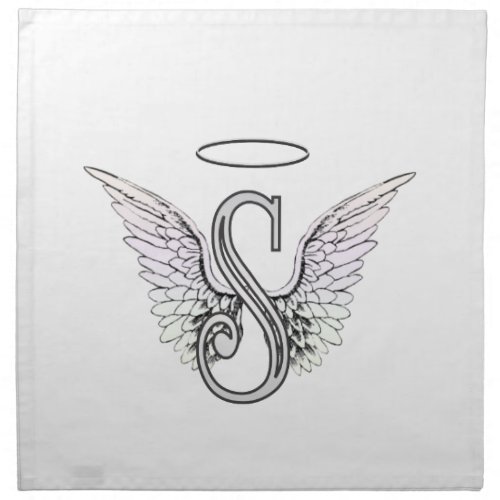Letter S Initial Monogram with Angel Wings  Halo Cloth Napkin