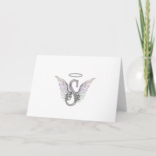 Letter S Initial Monogram with Angel Wings  Halo Note Card
