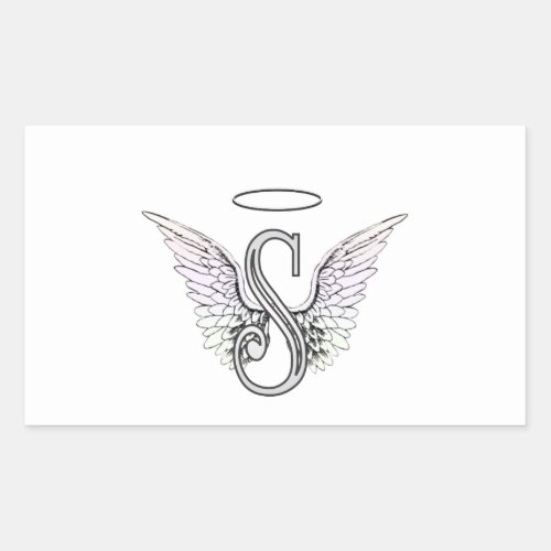 Letter S Initial Monogram with Angel Wings  Halo Rectangular Sticker