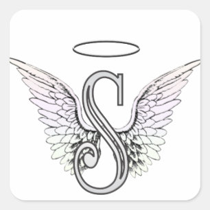 Letter S Initial Monogram with Angel Wings & Halo Square Sticker