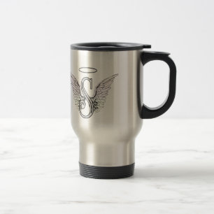 Letter S Initial Monogram with Angel Wings & Halo Travel Mug