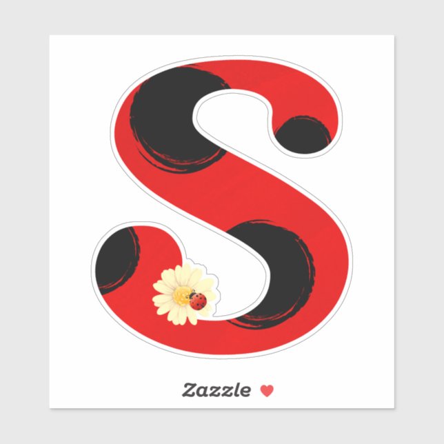 Letter S Ladybug Print with Ladybug and Flower Sticker (Sheet)