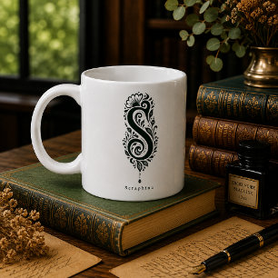 Letter S Linocut Botanical Personalized Mug