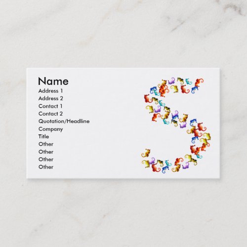 Letter S made out of colorful seahorse graphics Business Card