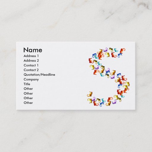 Customizable Letter S made out of colorful seahorse graphics Business Card Template