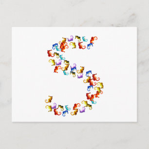 Letter S made out of colorful seahorse graphics Postcard