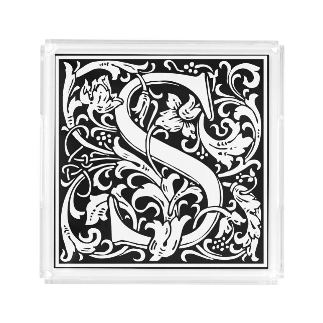 Letter S Medieval Monogram Art Nouveau Acrylic Tray (Front)