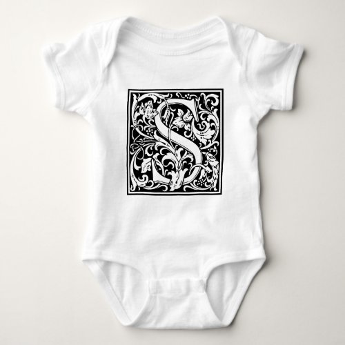 Letter S Medieval Monogram Art Nouveau Baby Bodysuit