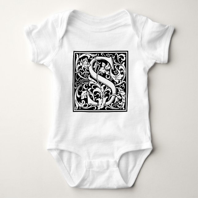 Letter S Medieval Monogram Art Nouveau Baby Bodysuit (Front)