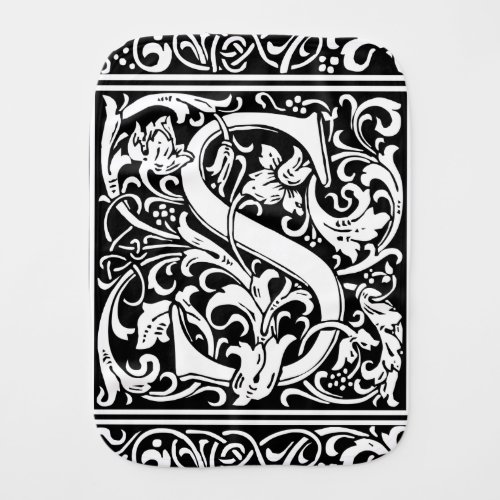 Letter S Medieval Monogram Art Nouveau Baby Burp Cloth