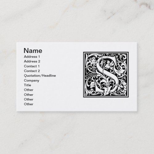 Letter S Medieval Monogram Art Nouveau Business Card