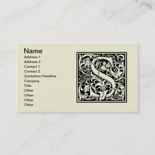 Letter S Medieval Monogram Art Nouveau Business Card