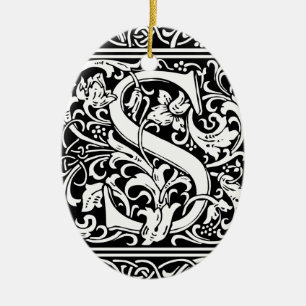 Letter S Medieval Monogram Art Nouveau Ceramic Ornament