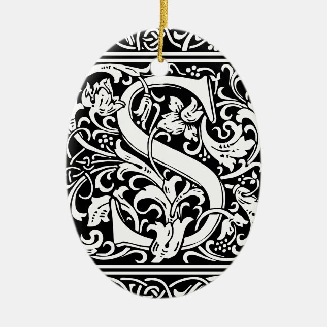 Letter S Medieval Monogram Art Nouveau Ceramic Ornament (Front)