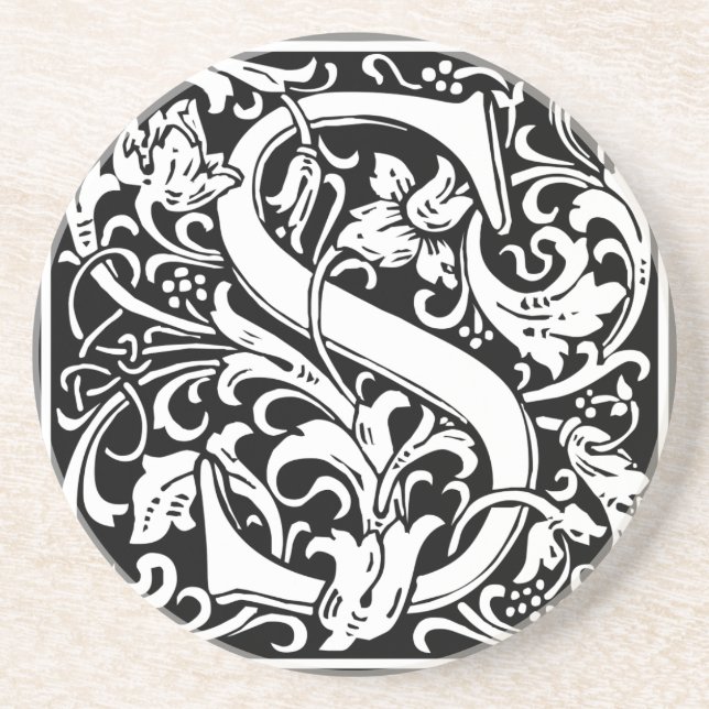 Letter S Medieval Monogram Art Nouveau Drink Coaster (Front)