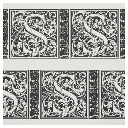 Letter S Medieval Monogram Art Nouveau Fabric