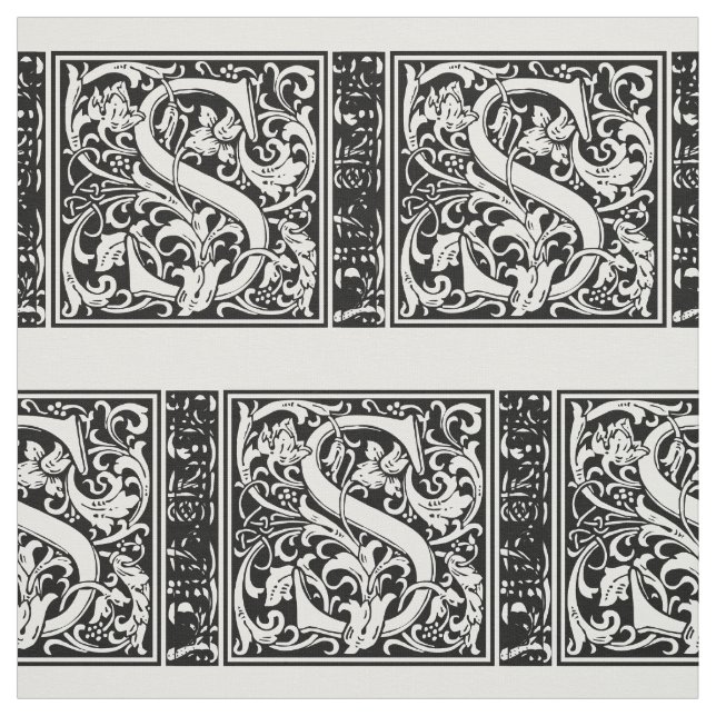 Letter S Medieval Monogram Art Nouveau Fabric (Swatch)