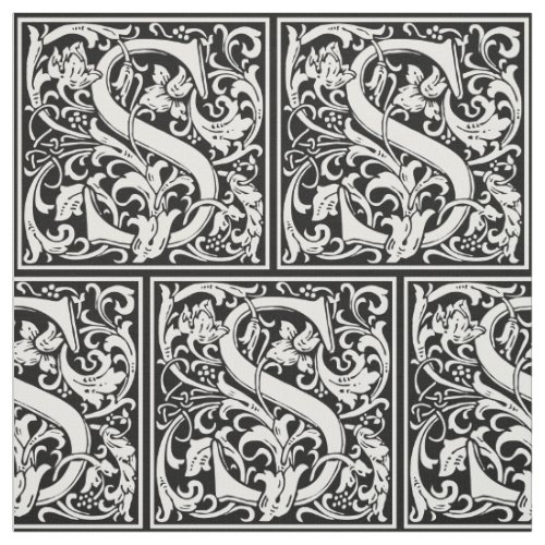 Letter S Medieval Monogram Art Nouveau Fabric