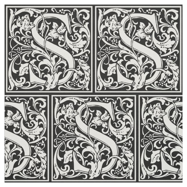 Letter S Medieval Monogram Art Nouveau Fabric (Swatch)
