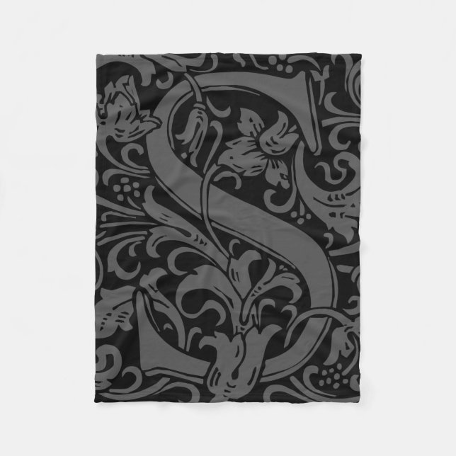 Letter S Medieval Monogram Art Nouveau Fleece Blanket (Front)