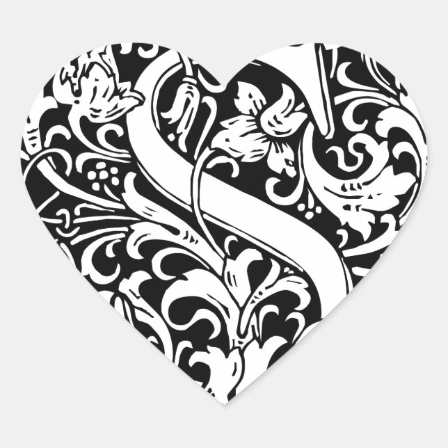 Letter S Medieval Monogram Art Nouveau Heart Sticker (Front)