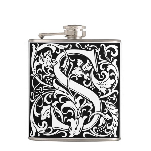 Letter S Medieval Monogram Art Nouveau Hip Flask