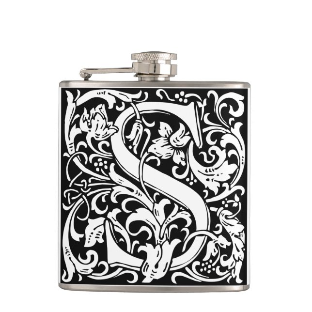 Letter S Medieval Monogram Art Nouveau Hip Flask (Front)