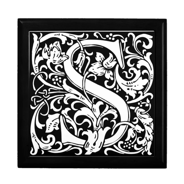 Letter S Medieval Monogram Art Nouveau Jewelry Box (Front)