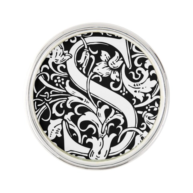 Letter S Medieval Monogram Art Nouveau Lapel Pin (Front)