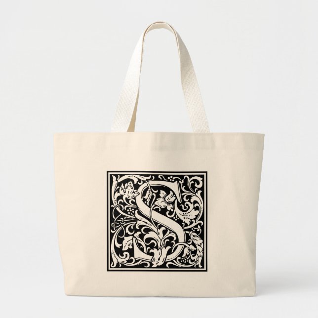 Letter S Medieval Monogram Art Nouveau Large Tote Bag (Front)