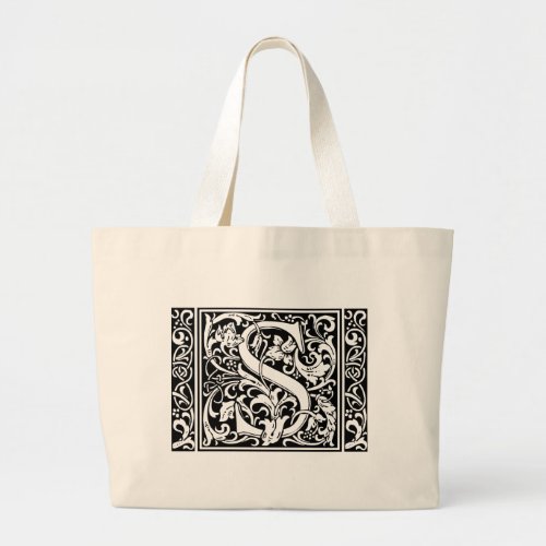 Letter S Medieval Monogram Art Nouveau Large Tote Bag