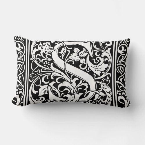 Letter S Medieval Monogram Art Nouveau Lumbar Pillow