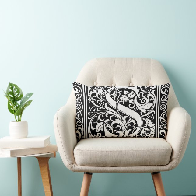 Letter S Medieval Monogram Art Nouveau Lumbar Pillow (Chair)