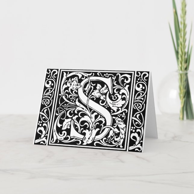 Letter S Medieval Monogram Art Nouveau Note Card (Front)