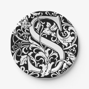 Letter S Medieval Monogram Art Nouveau Paper Plates