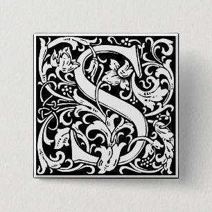 Letter S Medieval Monogram Art Nouveau Pinback Button