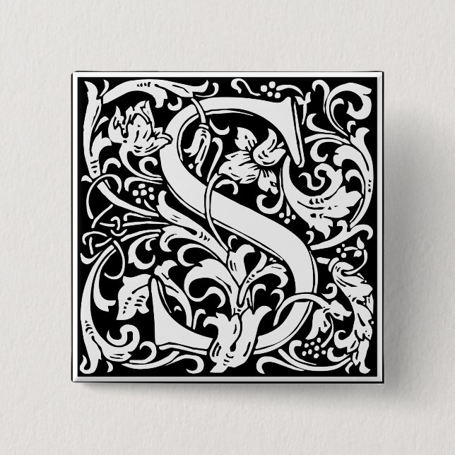 Letter S Medieval Monogram Art Nouveau Pinback Button (Front)
