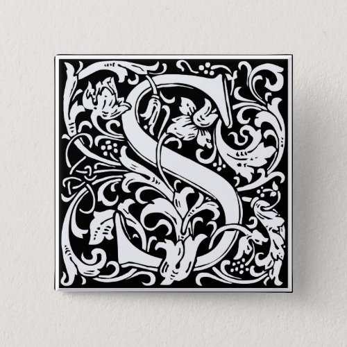 Letter S Medieval Monogram Art Nouveau Pinback Button