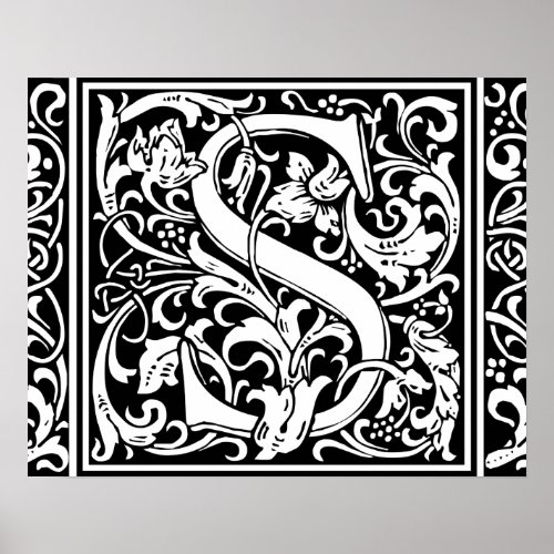 Letter S Medieval Monogram Art Nouveau Poster