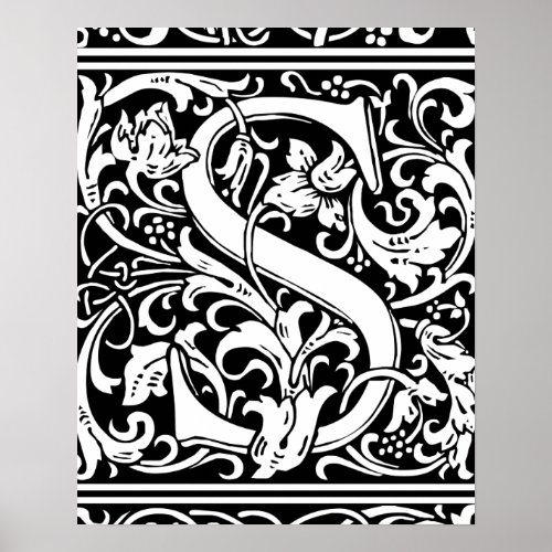Letter S Medieval Monogram Art Nouveau Poster