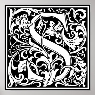 Letter S Medieval Monogram Art Nouveau Poster