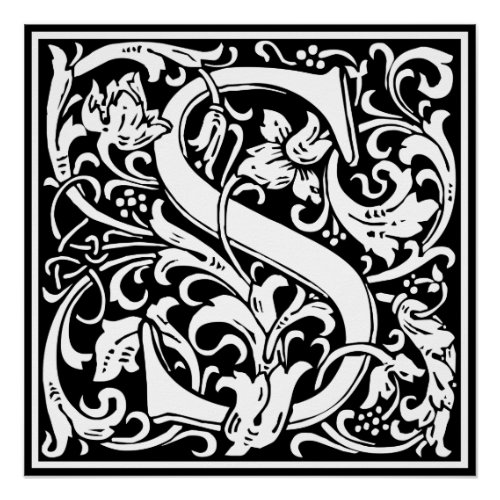 Letter S Medieval Monogram Art Nouveau Poster