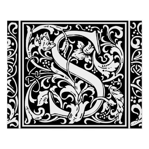 Letter S Medieval Monogram Art Nouveau Poster