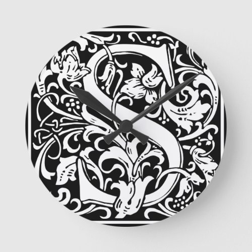 Letter S Medieval Monogram Art Nouveau Round Clock