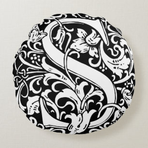 Letter S Medieval Monogram Art Nouveau Round Pillow